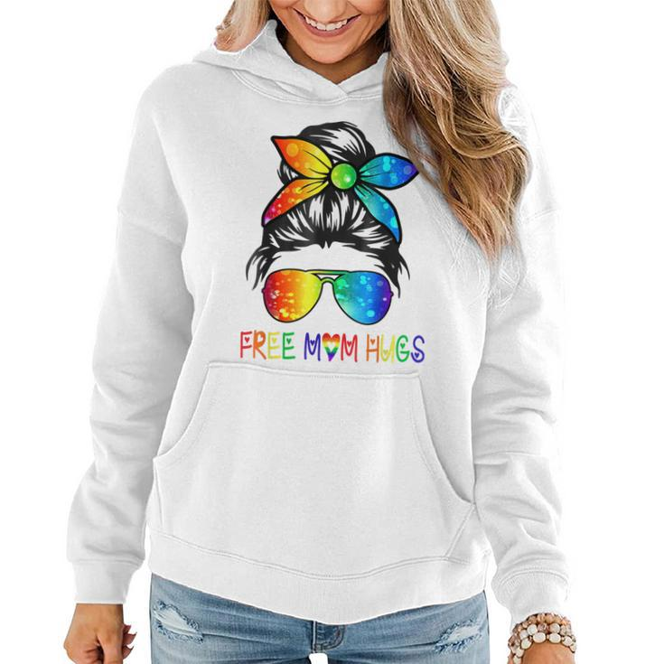 Free Mom Hugs Messy Bun Rainbow Lgbt Pride Month  Women Hoodie Graphic Print Hooded Sweatshirt