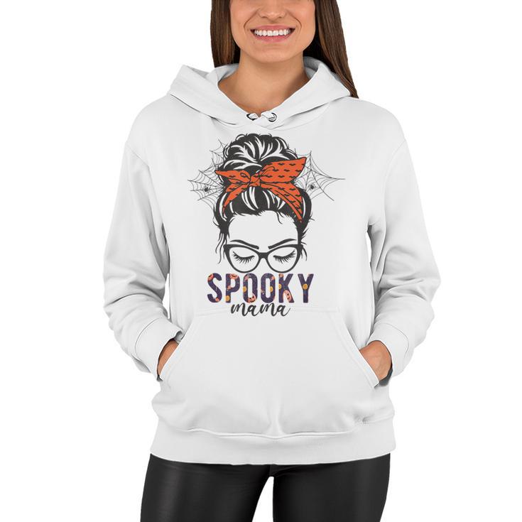 Funny Halloween Spooky Mom Messy Bun Skull Mama Costume  Women Hoodie