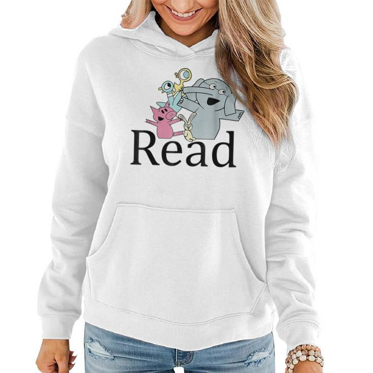 Funny Read Book Club Piggie Elephant Pigeons Teacher  Women Hoodie Graphic Print Hooded Sweatshirt