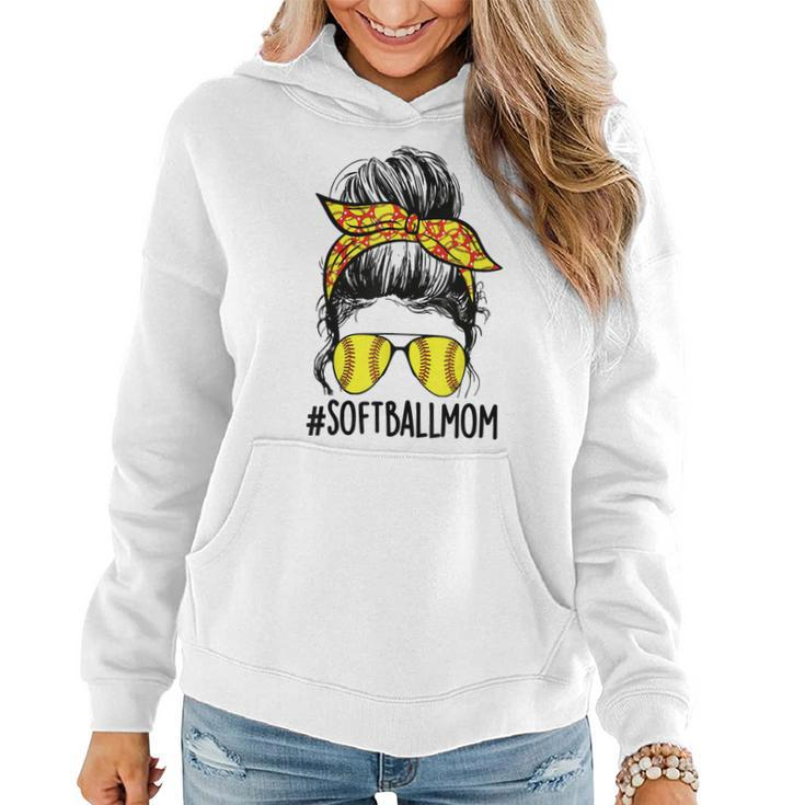 Funny Softball Mom Messy Bun Mama Mothers Day Sporty Mom  Women Hoodie Graphic Print Hooded Sweatshirt