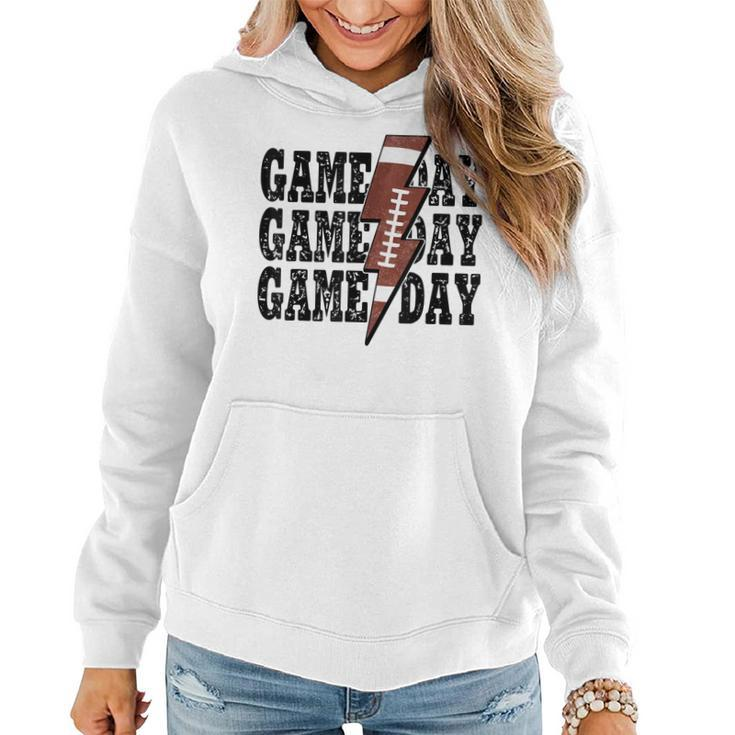 Game Day Football Season Lightning Bolt Funny Football Mom  Women Hoodie Graphic Print Hooded Sweatshirt