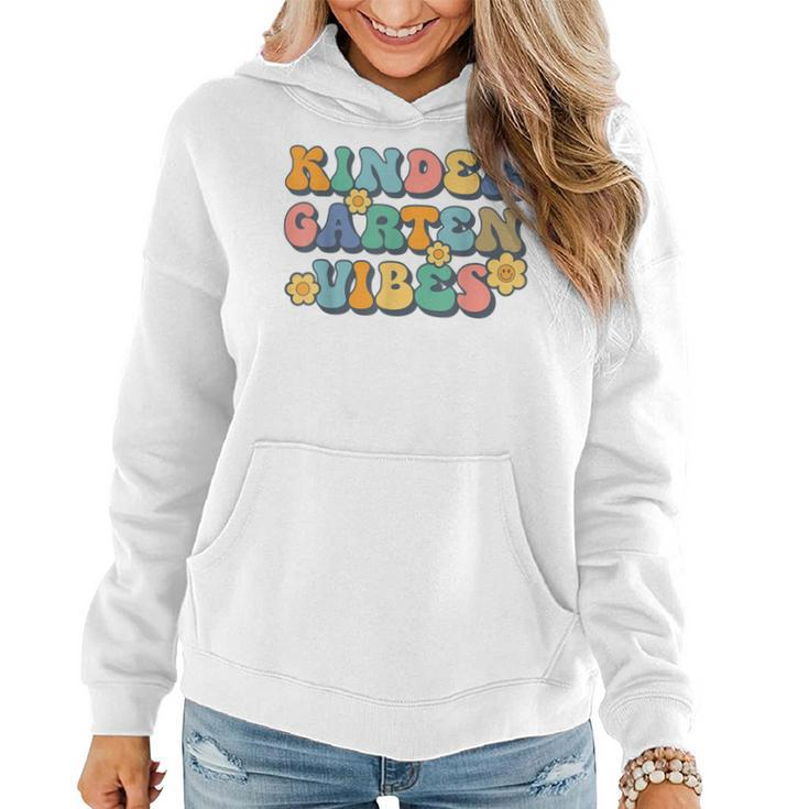 Groovy Hello Kindergarten Vibes Retro Teacher Back To School  V2 Women Hoodie Graphic Print Hooded Sweatshirt