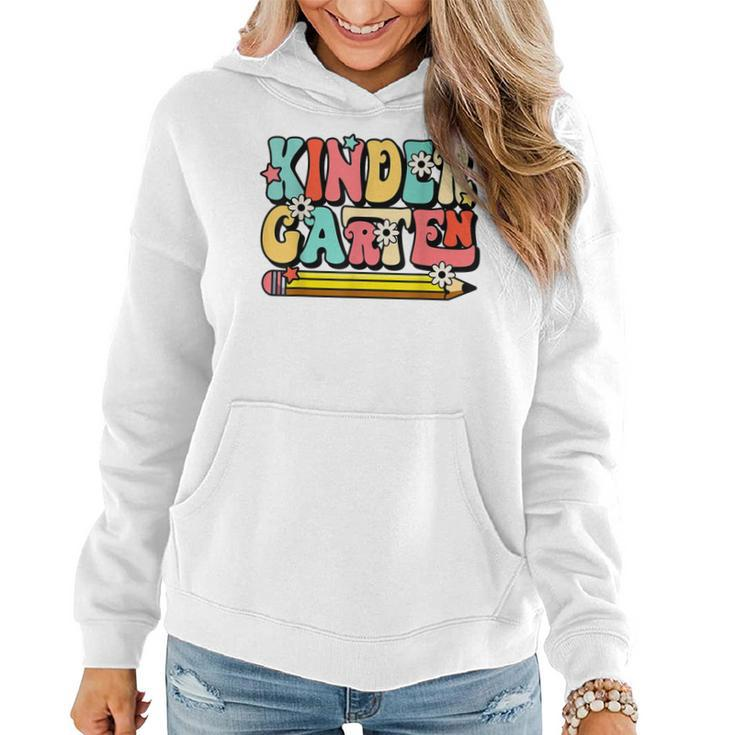 Groovy Hello Kindergarten Vibes Retro Teacher Back To School  Women Hoodie Graphic Print Hooded Sweatshirt