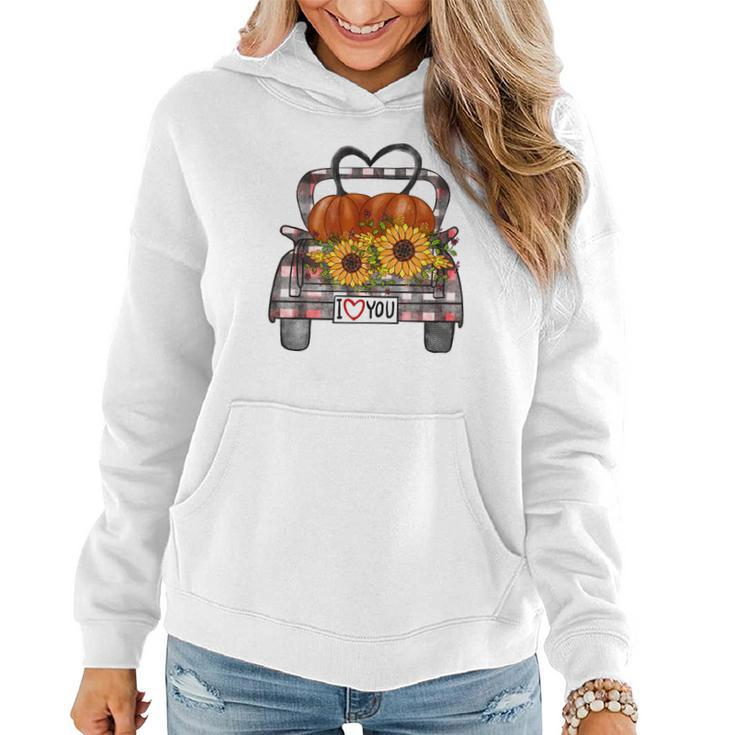 Halloween Fall Vintage Halloween Truck I Love You Women Hoodie Graphic Print Hooded Sweatshirt
