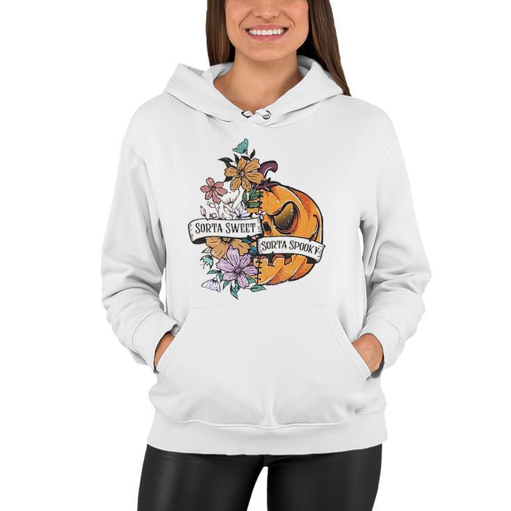 Halloween Sorta Sweet Sorta Spooky Pumpkin Floral Women Hoodie