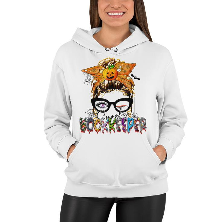 Halloween Spooky Bookkeeper Messy Bun Glasses Accountant  Women Hoodie