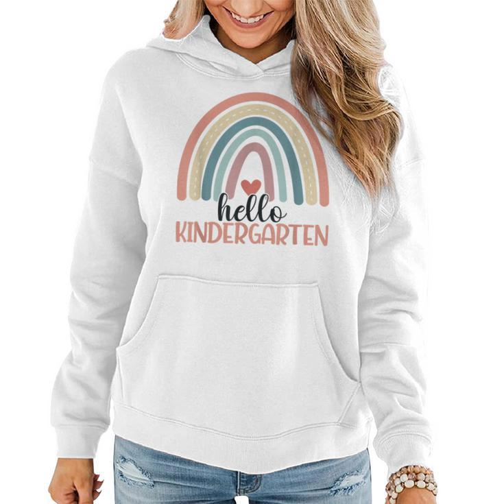 Hello Kindergarten Rainbow Cute Kinder Boho Rainbow Teacher  Women Hoodie Graphic Print Hooded Sweatshirt