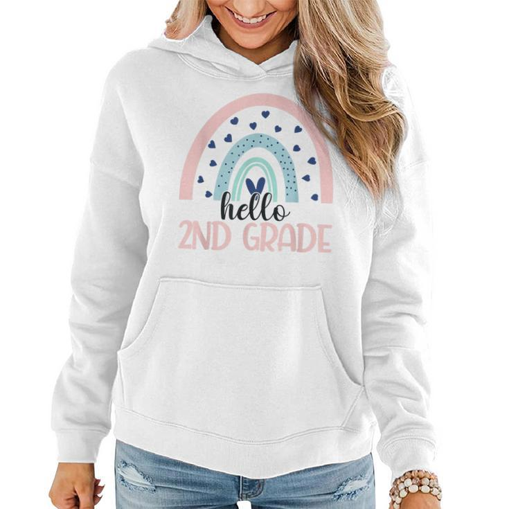 Hello Second Grade Back To School 2Nd Grade Rainbow Teacher  Women Hoodie Graphic Print Hooded Sweatshirt