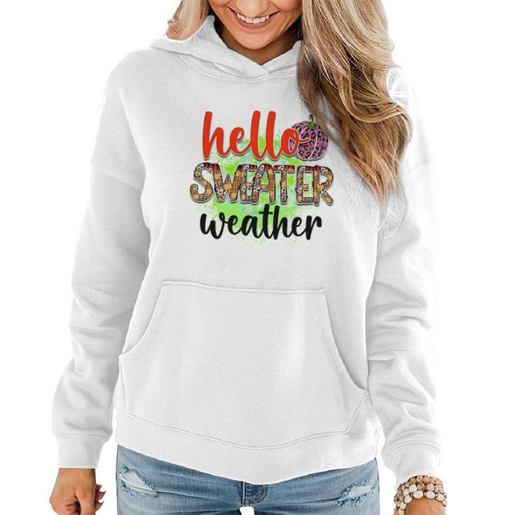 Hello Sweater Weather Pumpkin Fall Women Hoodie Graphic Print Hooded Sweatshirt