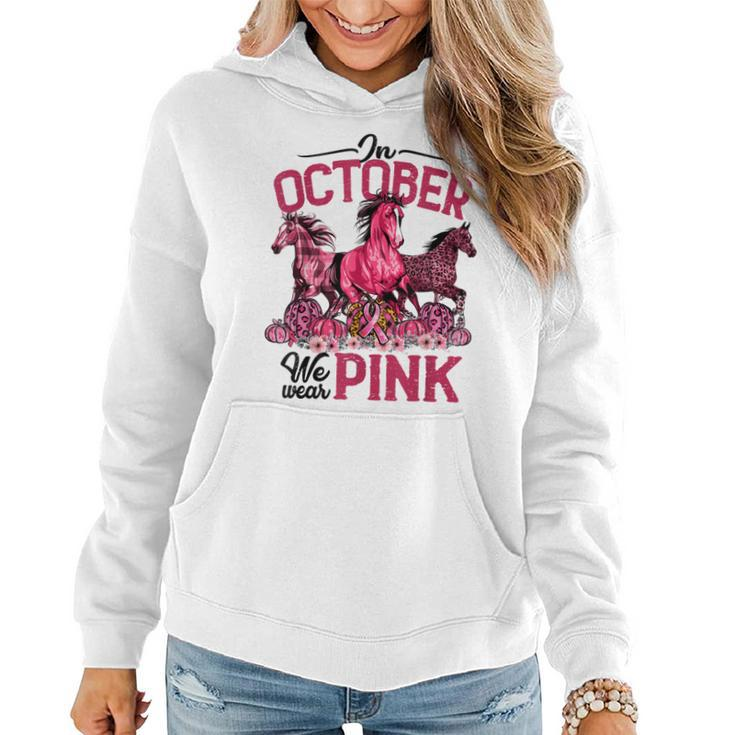In October We Wear Pink Horse Leopard Pumpkin Breast Cancer  Women Hoodie Graphic Print Hooded Sweatshirt