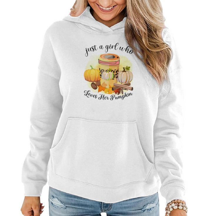 Just A Girl Who Loves Her Pumpkin Coffee Fall Women Hoodie Graphic Print Hooded Sweatshirt