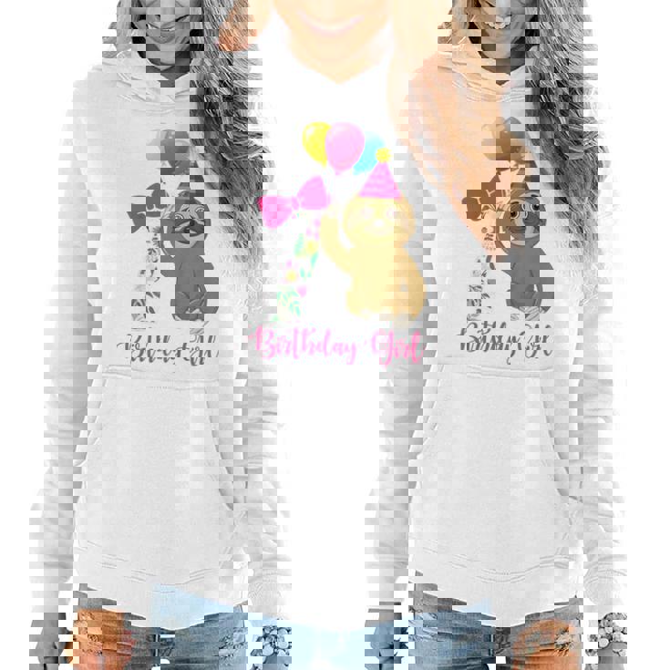 Kids 7 Year Old Cool Cute Sloth Balloons 7Th Birthday Girls Party Women Hoodie Graphic Print Hooded Sweatshirt