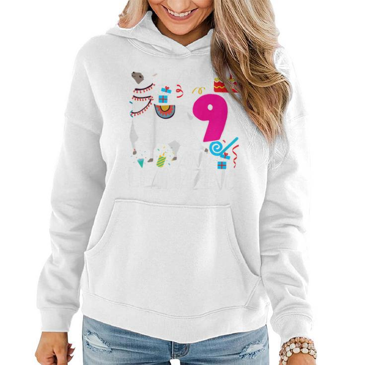 Kids 9 Year Old I Am 9 Years Old And Llamazing Llama 9Th Birthday  Women Hoodie Graphic Print Hooded Sweatshirt