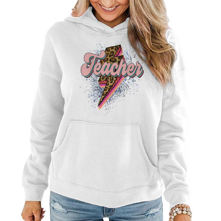 Leopard Teacher  Teacher Lightning Bolt Back To School  Women Hoodie Graphic Print Hooded Sweatshirt