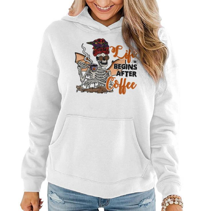 Life Begin After Coffee Halloween Mama Skeleton Costume  Women Hoodie Graphic Print Hooded Sweatshirt