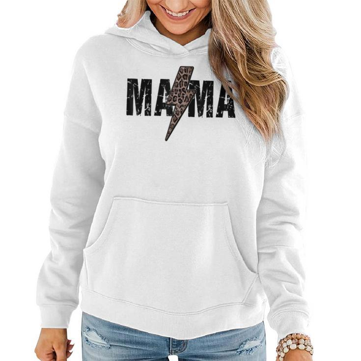 Mama Lightning Bolt Leopard Cheetah Print Mothers Day  Women Hoodie Graphic Print Hooded Sweatshirt
