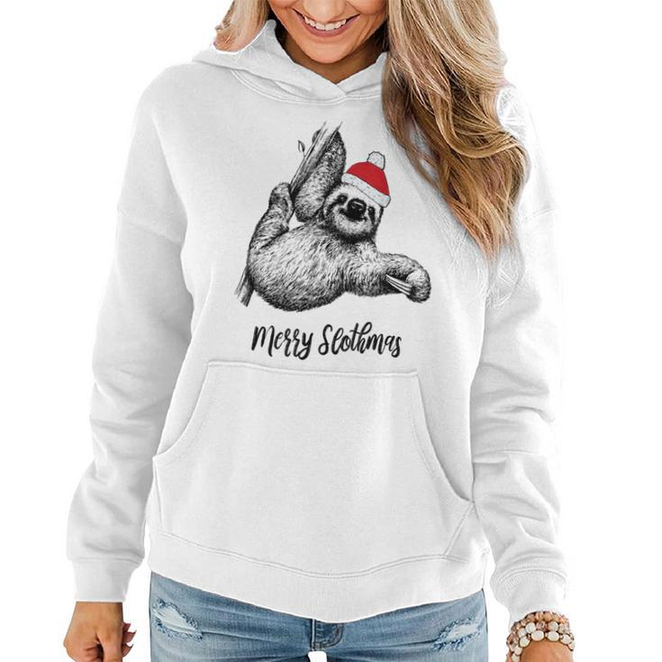 Merry Slothmas Christmas Pajama Santa Hat For Sloth Lovers  Women Hoodie Graphic Print Hooded Sweatshirt