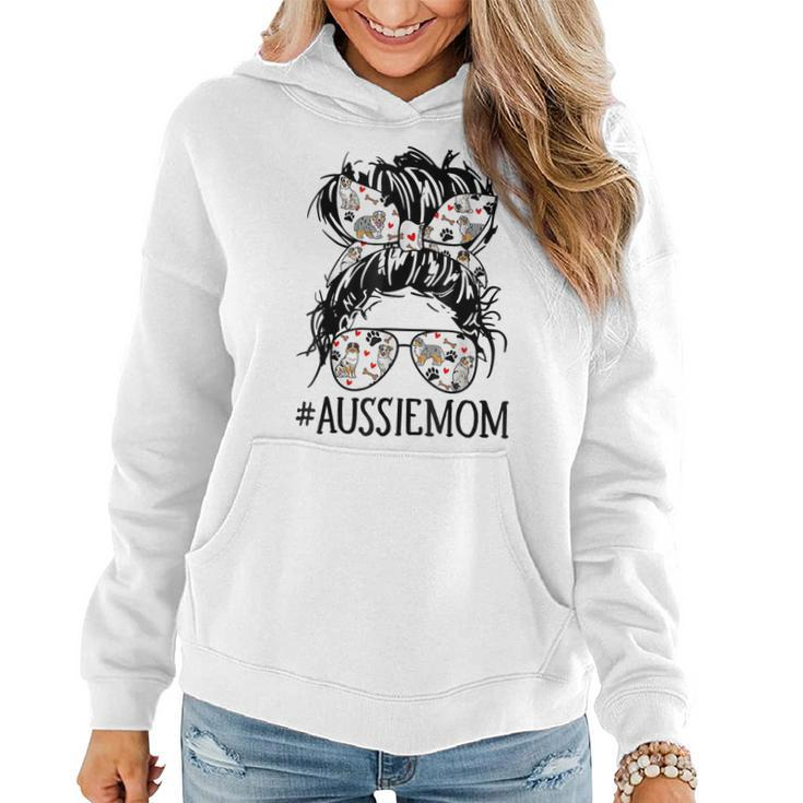 Messy Bun Mom Aussie Mom Glasses Mothers Day Dog Lovers  Women Hoodie Graphic Print Hooded Sweatshirt