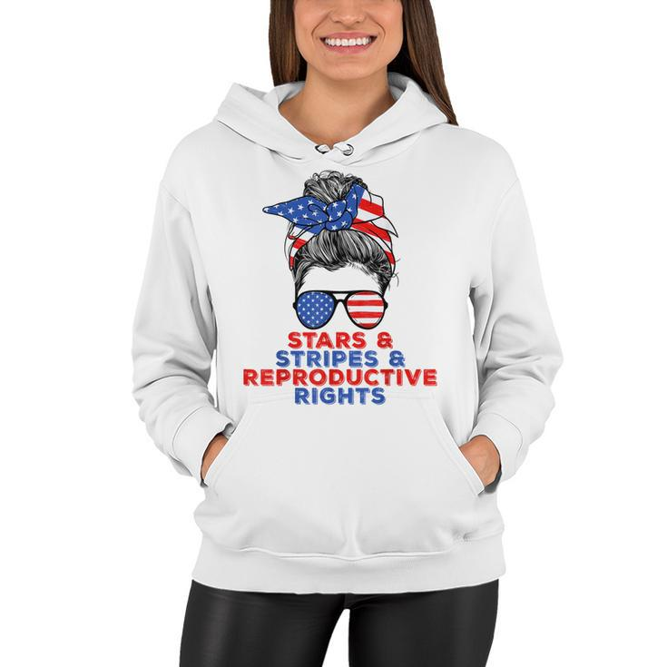 Messy Bun Us Flag Stars Stripes Reproductive Rights  Women Hoodie