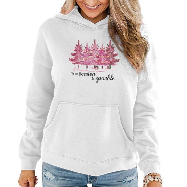 Minimalist Christmas Tree Pink ChristmasTis The Season To Sparkle Women Hoodie Graphic Print Hooded Sweatshirt