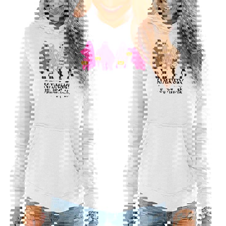 On Wednesday We Wear Pink Ghost Halloween Breast Cancer Women Hoodie Graphic Print Hooded Sweatshirt