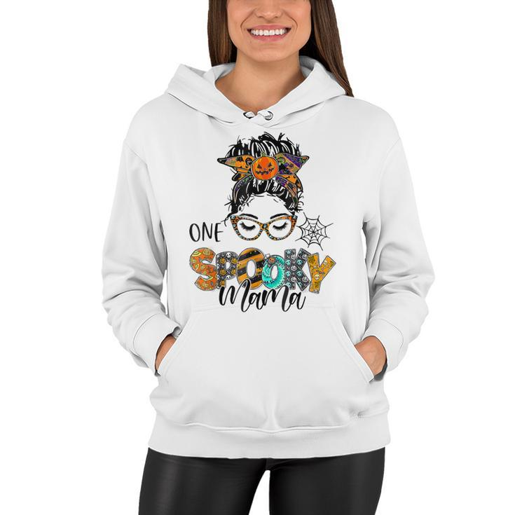 One Spooky Mama For Halloween Messy Bun Mom Monster Bleached  Women Hoodie