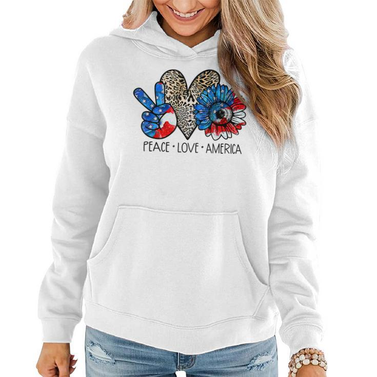 Peace Love America Leopard Sunflower 4Th Of July Patriotic  Women Hoodie Graphic Print Hooded Sweatshirt