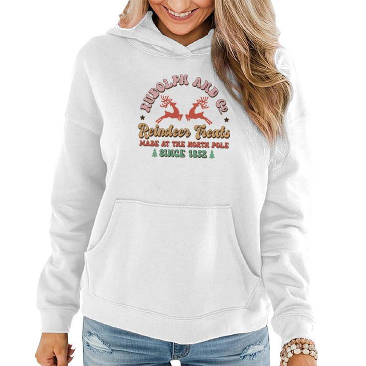 Retro Christmas Rudolph And Co Reindeer Treats Women Hoodie Graphic Print Hooded Sweatshirt