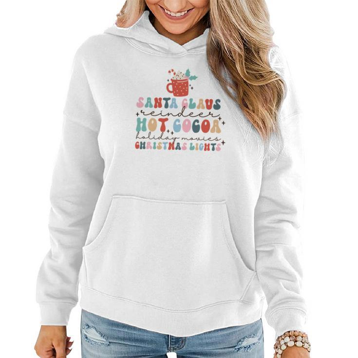 Retro Christmas Santa Claus Hot Cocoa Holiday Christmas Lights Women Hoodie Graphic Print Hooded Sweatshirt