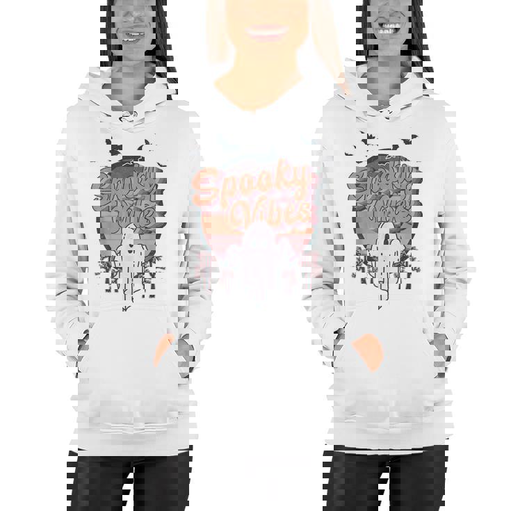 Retro Spook Vibes Boo Ghost Spooky Season Funny Halloween  Women Hoodie
