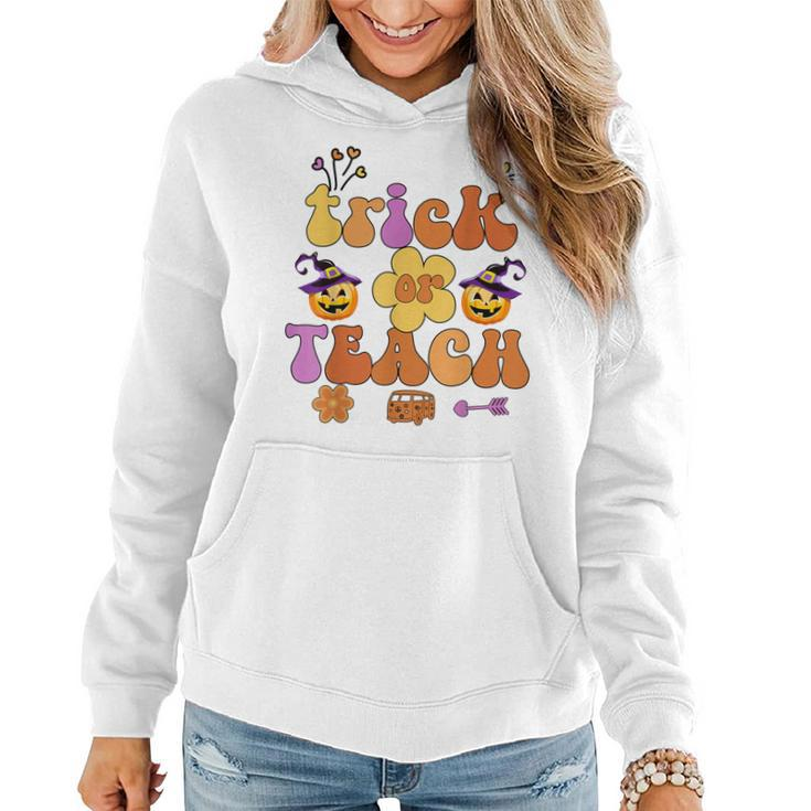 Retro Trick Or Teach Ghost Teacher Halloween Costume Womens  V21 Women Hoodie Graphic Print Hooded Sweatshirt
