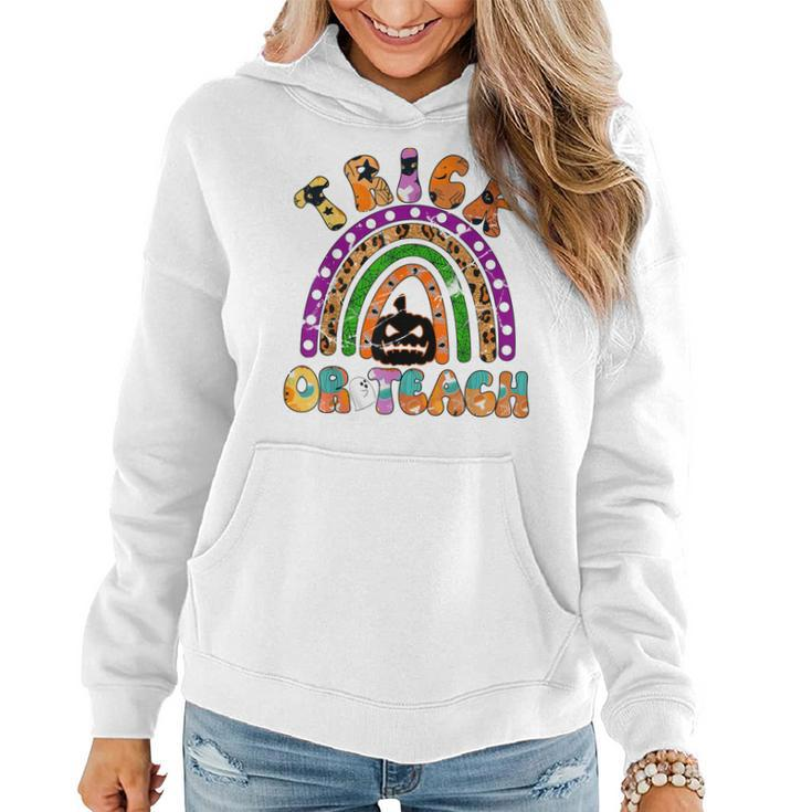 Retro Trick Or Teach Ghost Teacher Halloween Costume Womens  V22 Women Hoodie Graphic Print Hooded Sweatshirt