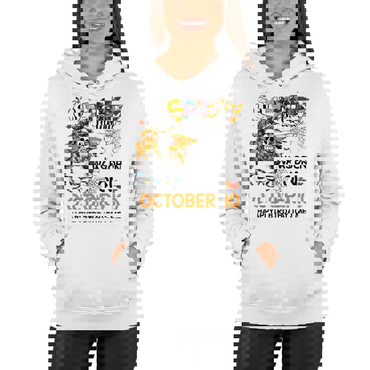 Spooky Mama Born On October 10Th Birthday Bun Hair Halloween  Women Hoodie