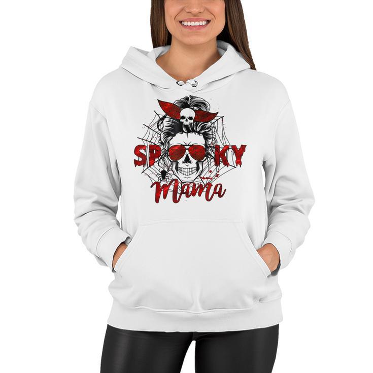 Spooky Mama Skull Witch Women Messy Bun Halloween Costume  Women Hoodie