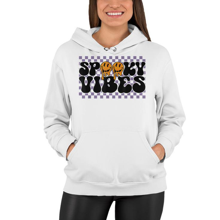 Spooky Vibes Groovy Scary Happy Face Halloween  Women Hoodie