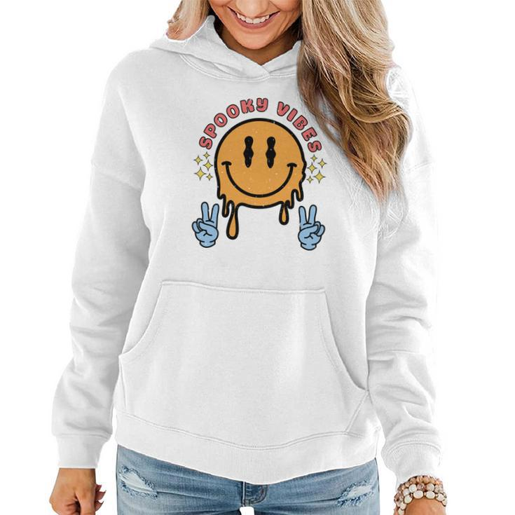 Spooky Vibes Smiley Face Fall Season Women Hoodie Graphic Print Hooded Sweatshirt