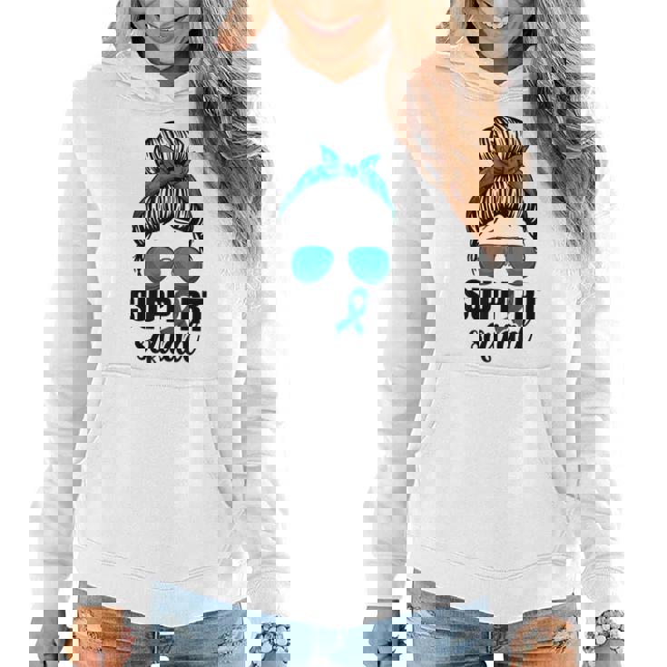 Support Squad For Women Ovarian Cancer Messy Bun Women Hoodie Graphic Print Hooded Sweatshirt