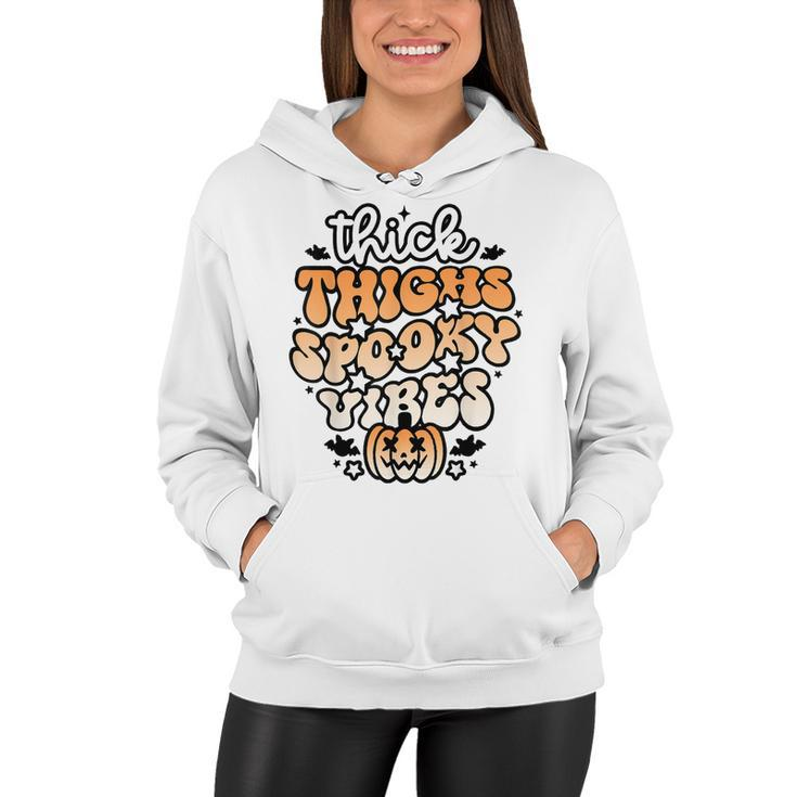 Thick Thighs Spooky Vibes Retro Groovy Halloween Spooky  Women Hoodie