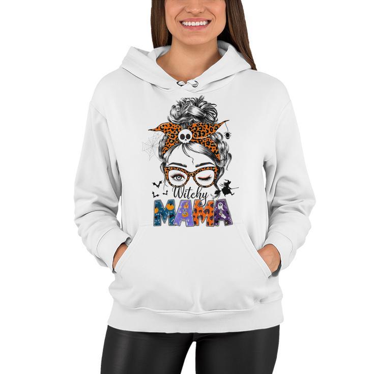 Witchy Mama Halloween Messy Bun Skull Witch Mom Women Spooky  Women Hoodie