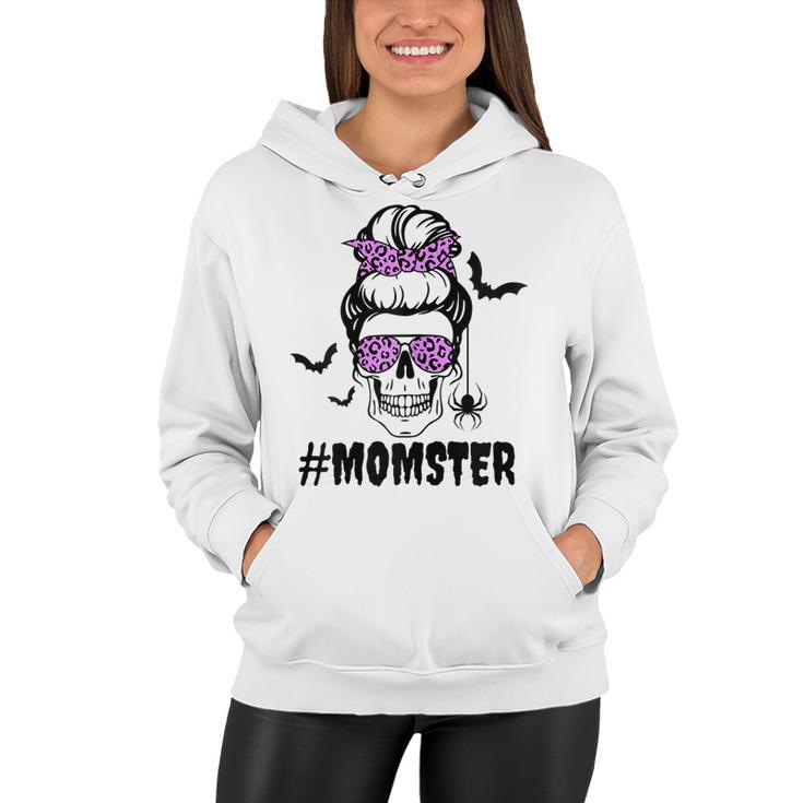 Womens Momster  Funny Halloween Costume Skull Mom Messy Bun  Women Hoodie