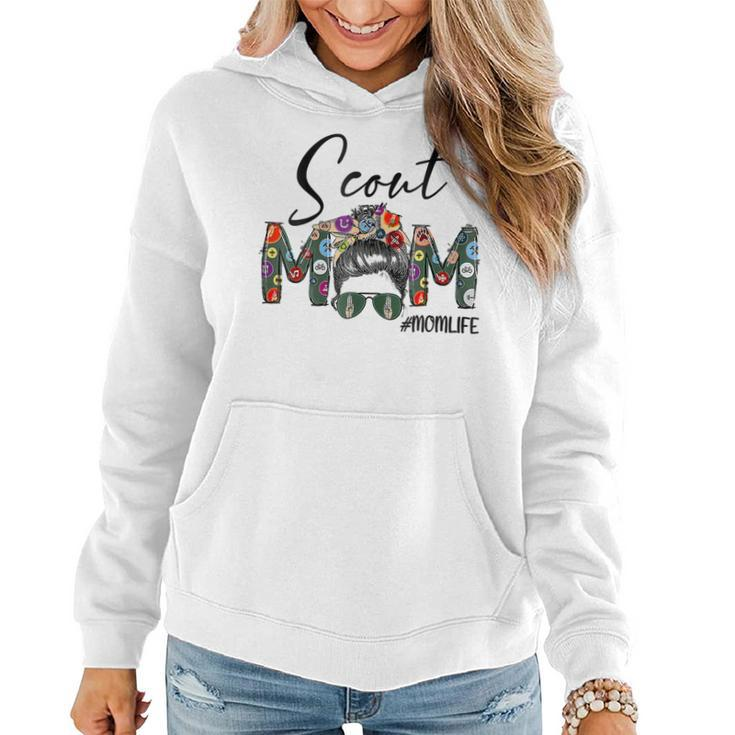 Womens Mothers Day Womens Scouting Scout Mom Life Messy Bun Hair  Women Hoodie Graphic Print Hooded Sweatshirt