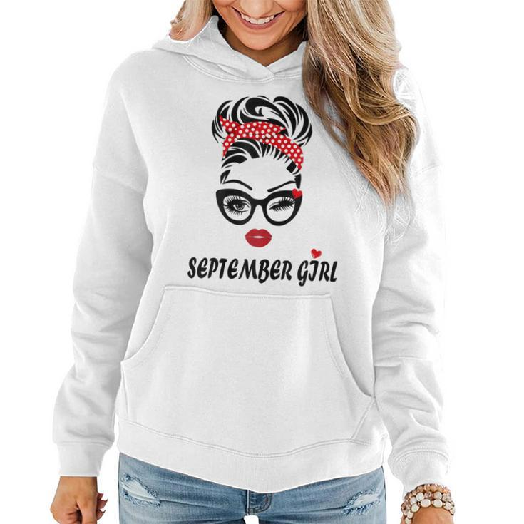 Womens September Girl Wink Eye Woman Face Was Born In September  V2 Women Hoodie Graphic Print Hooded Sweatshirt