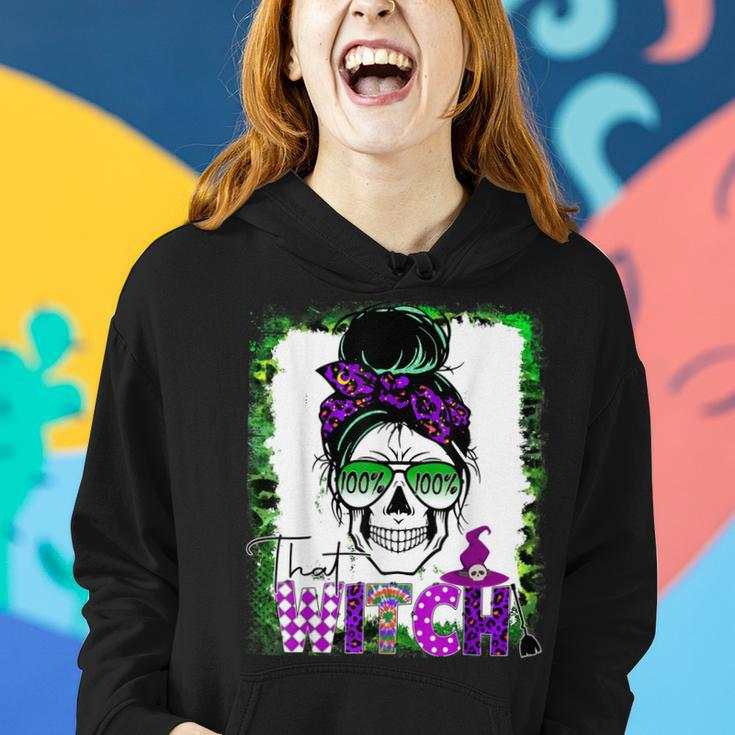 100% That Witch Halloween Costume Messy Bun Skull Witch Girl Women Hoodie Gifts for Her