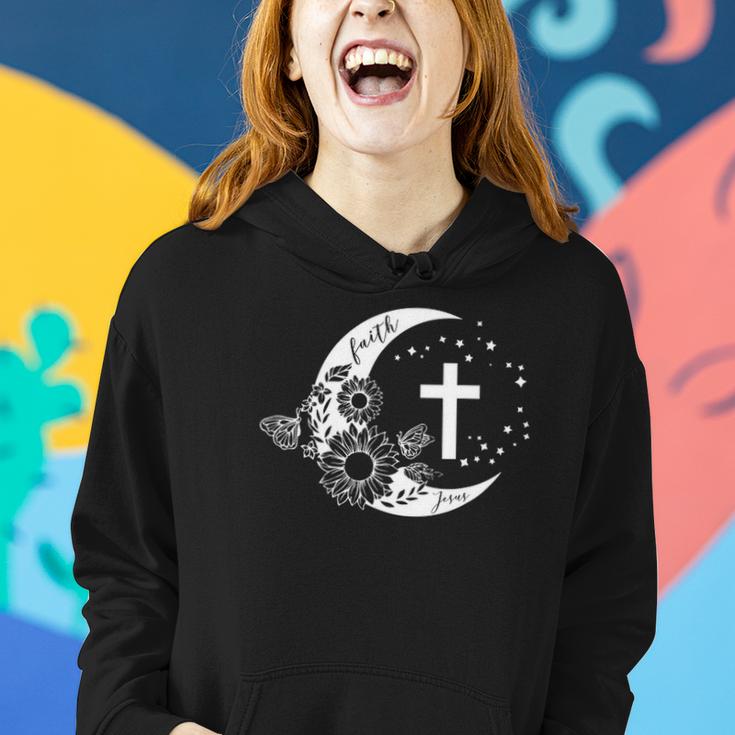 Faith Cross Crescent Moon With Sunflower Christian Religious Women Hoodie
