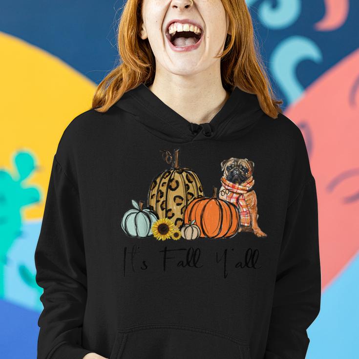 Its Fall Yall Yellow Pug Dog Leopard Pumpkin Falling  Women Hoodie