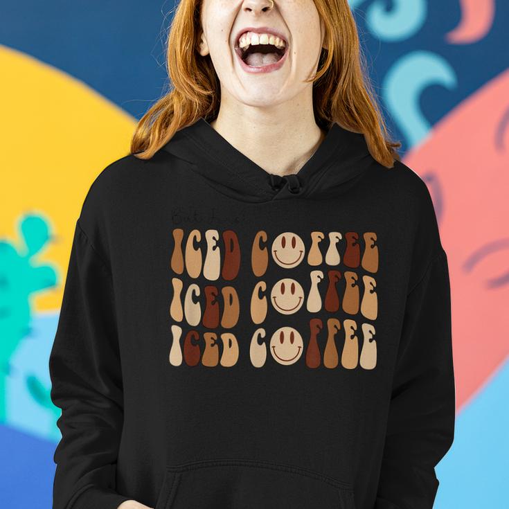 Coffee Smiley Face But First Iced Coffee Retro Cold Coffee  Women Hoodie