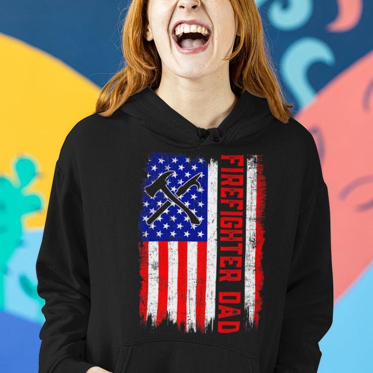 Firefighter Retro American Flag Firefighter Dad Jobs Fathers Day Women Hoodie