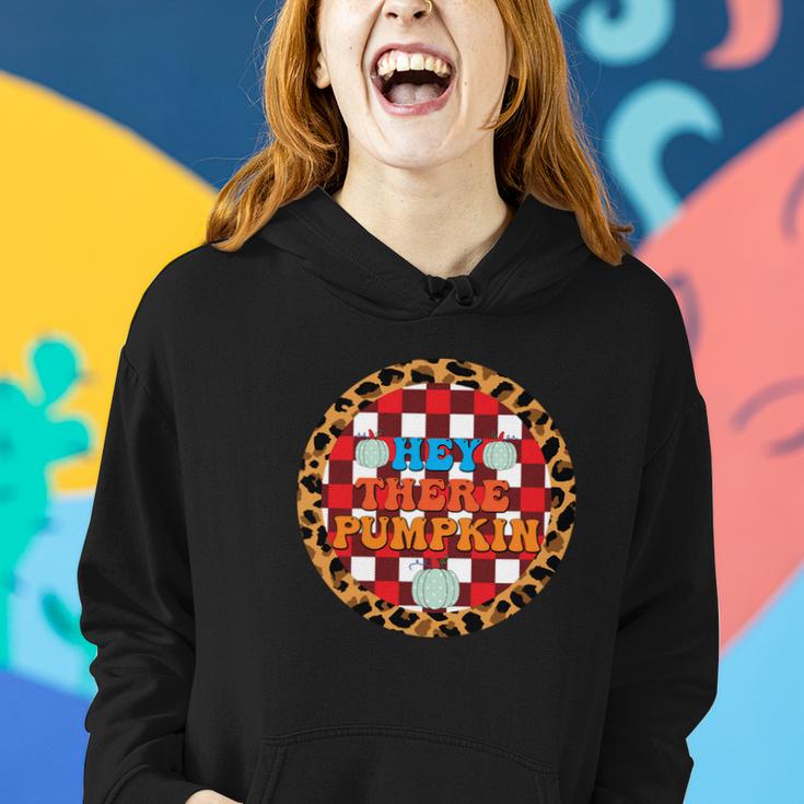 Hey There Pumpkin Leopard Fall Gift Women Hoodie Graphic Print Hooded Sweatshirt