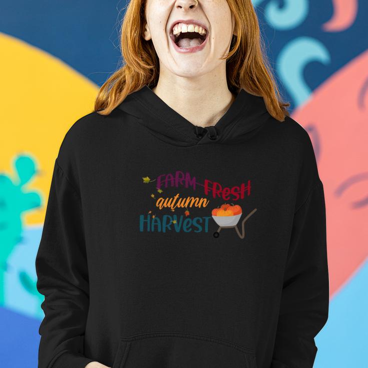 Farm Fresh Autumn Harvest Fall Pumpkin Basket Women Hoodie Graphic Print Hooded Sweatshirt