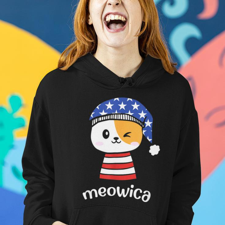 4Th Of July Cat Meowica Independence Day Patriot Usa Flag Women Hoodie Gifts for Her